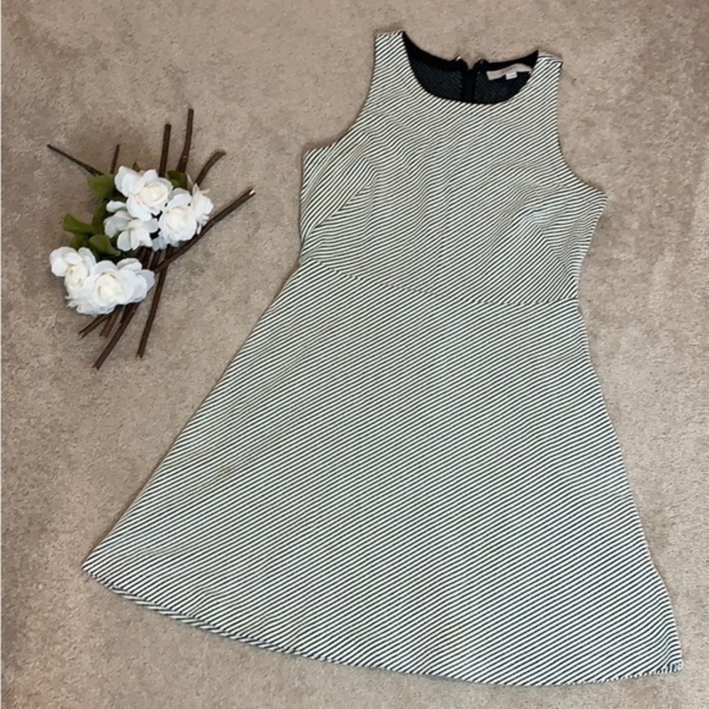 LOFT Black and White Stripped Sleeveless Dress Size 10